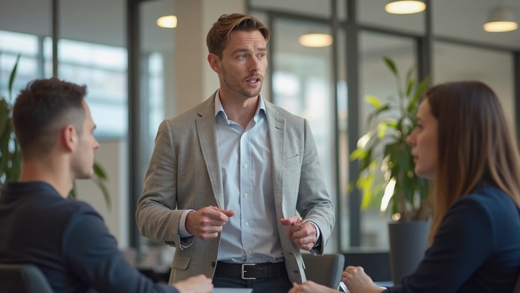 Man spreekt zelfverzekerd in groep, anderen luisteren geïnteresseerd, positieve sfeer, Nederlands gezelschap