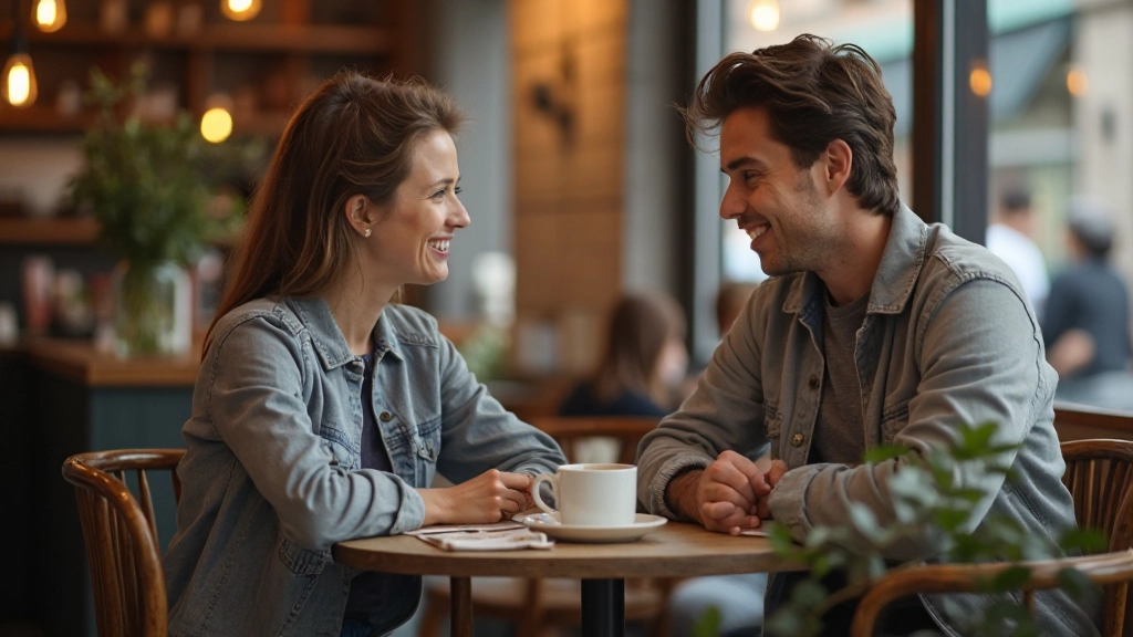 Man en vrouw in Nederlands café, vriendschappelijk gesprek, natuurlijke communicatie, warme sfeer
